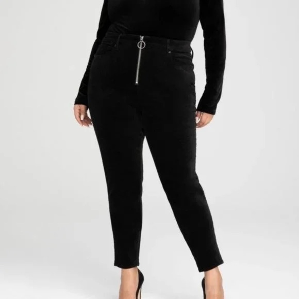 NWT Good American Good Waist Velvet Exposed Front Fly Zipper Jeans